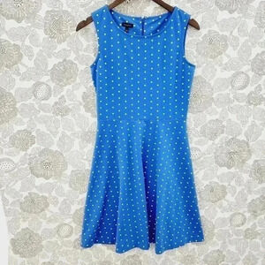 Talbots Polka Dot Fit & Flare Tank Mini Dress S Blue/ White Unlined